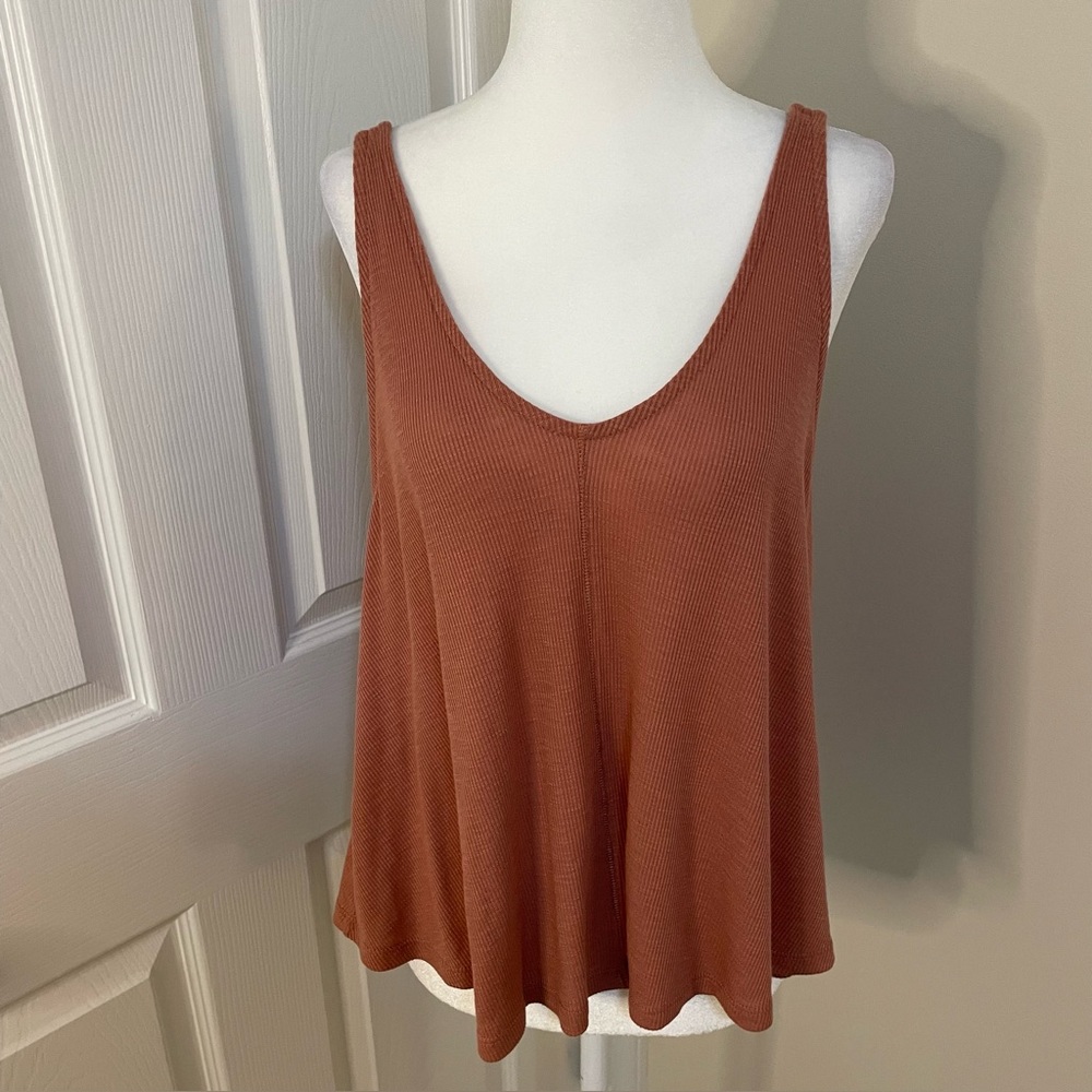 Intimately Free People Terra Cotta Double V Neck Sleeveless Ribbed Crop Top Sz S